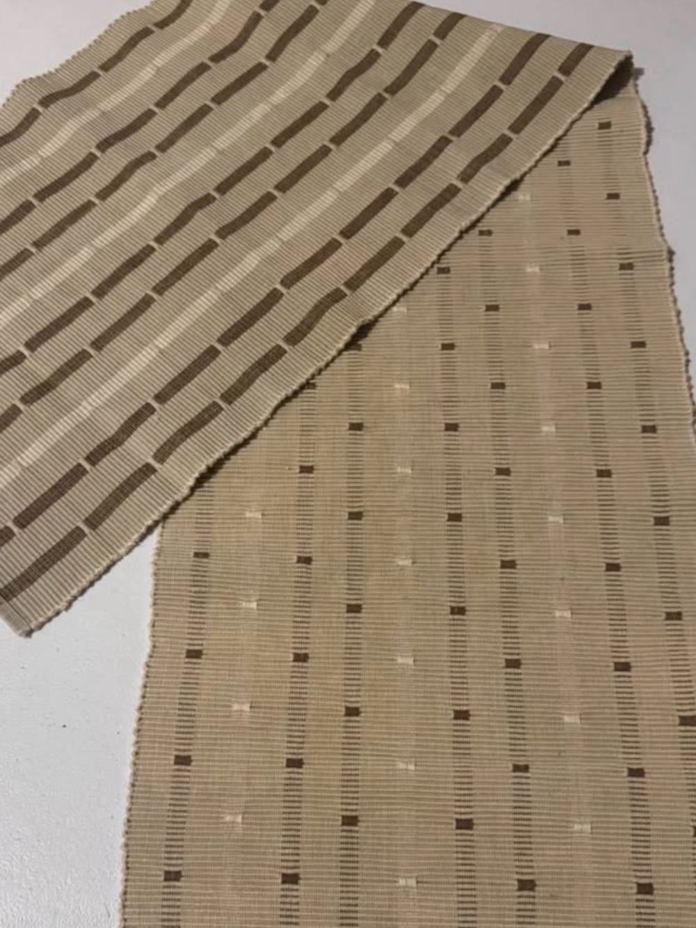 Neutral Tan Woven Table Runner with Linear Pattern